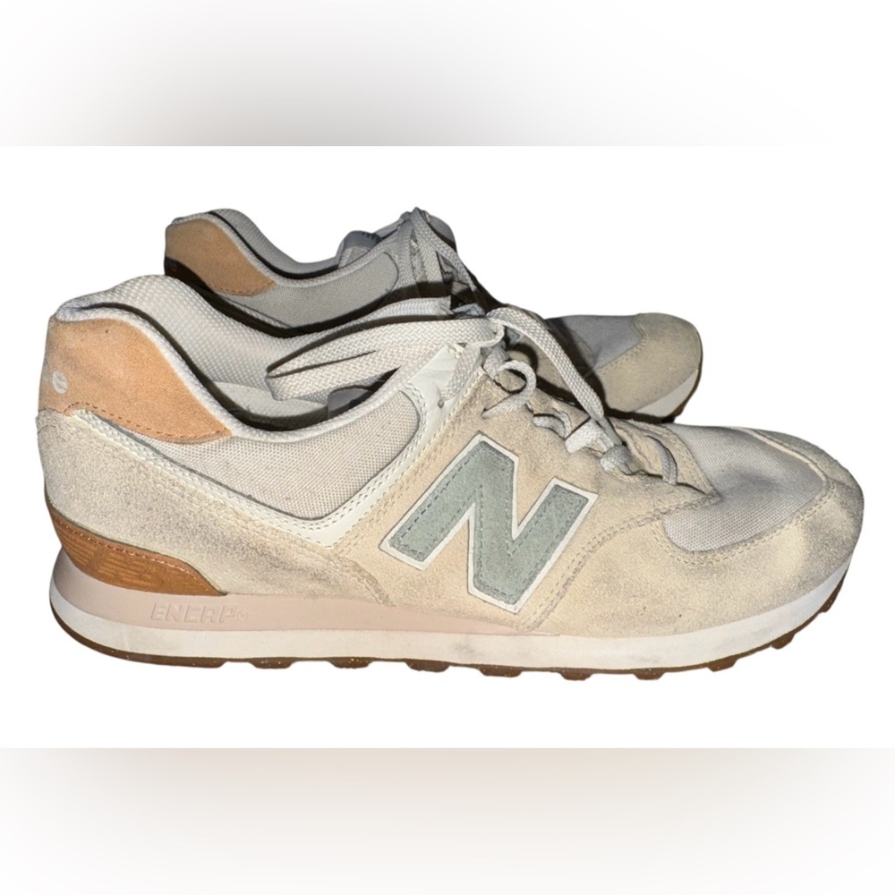 New Balance 574 Cream and Brown Athletic Shoes size 10 D